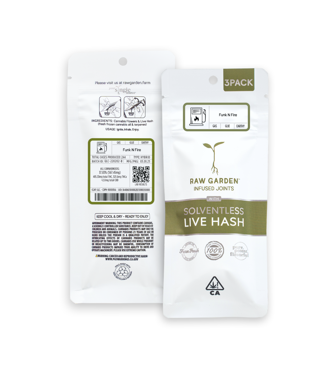 Raw Garden Solventless Live Hash Infused Joint 3pk